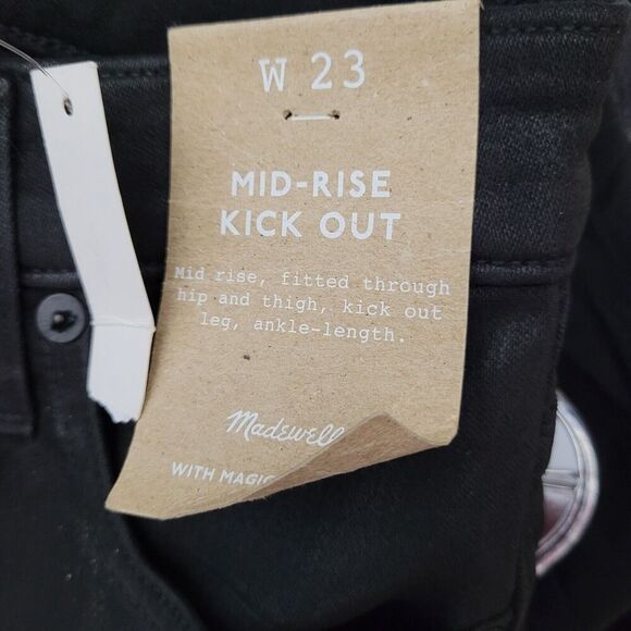 NWT Madewell Kick Out Crop Jeans True Black Wash Coated Edition Size 23 wax - Picture 8 of 11